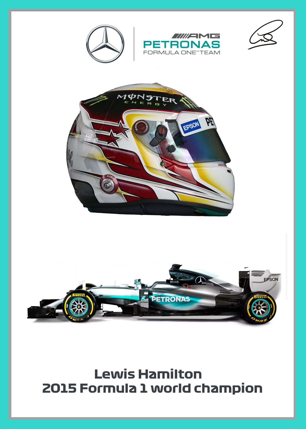 Lewis Hamilton signed F1 helmet airbrushed print – ready to frame 2015